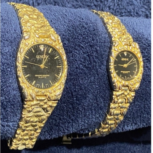 Geneve Genuine Diamond Quartz Gold Nugget Watch